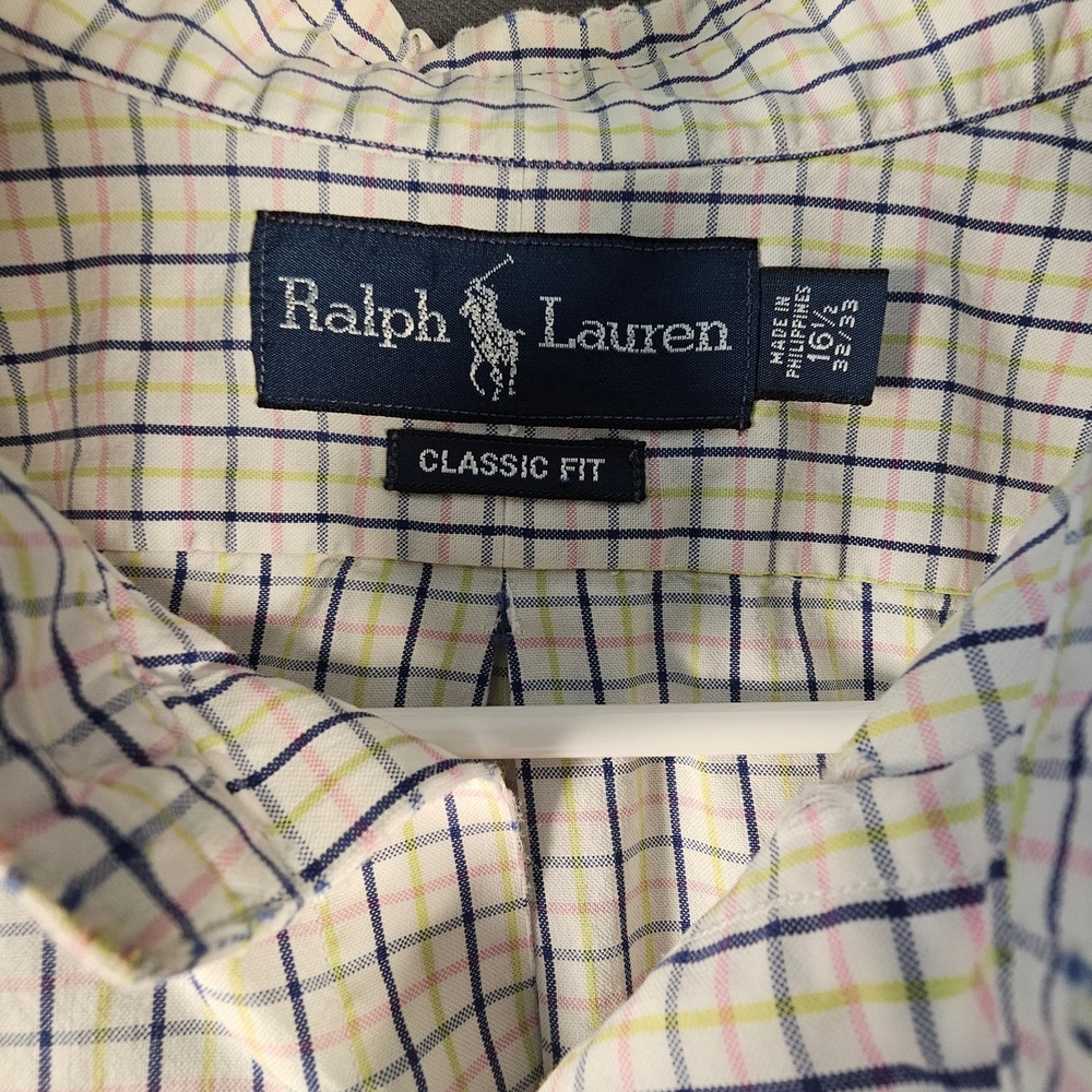 Ralph Lauren Classic Fit Tattersall Shirt Mens 16.5 32/33‎ Navy Green Pink Check